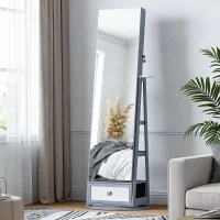 HOMCOM Schmuckschrank mit LED-Beleuchtung Schmuckschrank mit Ganzkörperspiegel 360° drehbar Schublade Schloss Hellgrau(m-5)