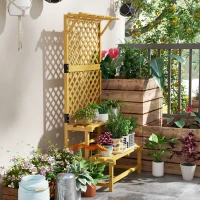 Outsunny Pflanzenständer, Blumenregal, 2 Etagen, mit Spalier & Dach, Tannenholz, 75x50x166cm, Gelb(m-7)