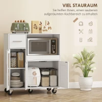 HOMCOM Küchenschrank auf Rädern, Mobile Küchenkommode mit Ablagen, Schubladen, verstellbarem Regal, Kabelloch, Weiß(m-4)