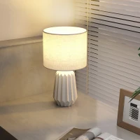 HOMCOM Tischlampe, Tischleuchte, Nachttischlampe mit Leinenschirm, Wippschalter, Schreibtischlampe, 22 x 22 x 39 cm, Weiß(m-7)