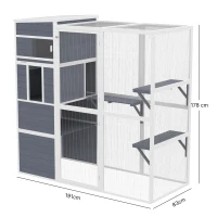 PawHut Recinto per gatti da esterno con 3 piattaforme e tetto resistente, per 3-4 gatti, grigio(m-3)