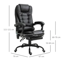 HOMCOM Fauteuil de bureau direction massant chauffant hauteur réglable dossier inclinable repose-pied + coussin lombaires intégrés revêtement synthétique noir(m-3)