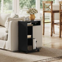 HOMCOM Beistelltisch, C-förmiger Servierwagen, 4 Rollen, 3 Fächer, 40 x 30 x 69 cm, Schwarz(m-2)