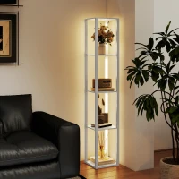 HOMCOM Floor Lamp with Shelves and 3 Brightness Levels - White(m-8)