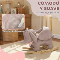 AIYAPLAY Caballito Balancín para Bebés con Sonido de Elefante y Cinturón de Seguridad de 3 Puntos Base de Madera Marrón(m-5)