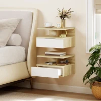 HOMCOM Set de 2 Noptiere Suspendate cu Sertar și Poliță Superioară, Noptiere Moderne din Lemn, 35x32x22.5 cm, Lemn Natural(m-2)