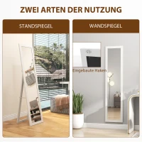HOMCOM Standspiegel, Ganzkörperspiegel mit Ständer, freistehender Wandspiegel, 37 x 157 cm, Weiß(m-5)