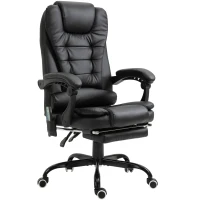 HOMCOM Fauteuil de bureau direction massant chauffant hauteur réglable dossier inclinable repose-pied + coussin lombaires intégrés revêtement synthétique noir(m-11)