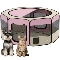 PawHut Parc pliabil pentru câini și pisici țarc portabil pentru animale mici impermeabil din țesătură Oxford Ø120x58cm Roz(m-7)