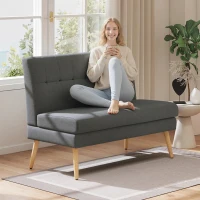 HOMCOM 2-Sitzer-Sofa, getuftete Rückenlehne, Holzbeine, dicke Polsterung, Leinenoptik, für kleine Räume, Grau(m-2)