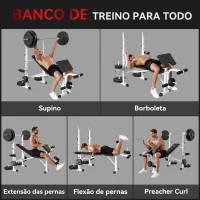 HOMCOM Banco de Musculação Multifuncional Inclinável com Suporte para Barra Ajustável Extensão de Pernas Curl de Predicador 180x134x113-136 cm Preto(m-4)