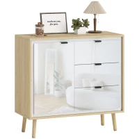 HOMCOM Aparador para Salón Moderno con Puerta 3 Cajones Estante Ajustable para Comedor Entrada 80x35x77 cm Blanco y Roble(m-10)