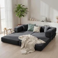 HOMCOM Canapé-lit 2 places pliable revêtu en chenille avec rembourrage épais accoudoirs larges 2 coussins gris foncé(m-5)