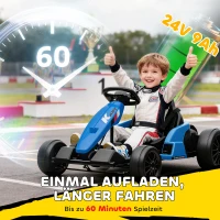 AIYAPLAY 24V Elektrisches Go-Kart, Drift-Modus, verstellbarer Sitz, 5-Punkt-Sicherheitsgurt, Musikfunktion, Hupe, 6-12 Jahre Blau(m-5)