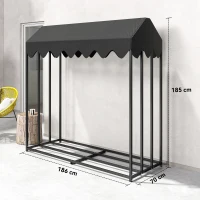 Outsunny Suporte de Lenha Metálico para Exterior com Cobertura Impermeável, 186x70x185 cm, Preto(m-3)