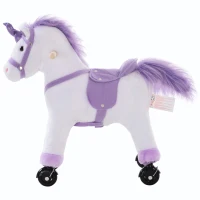 HOMCOM Reitpferd auf Rollen 60 cm Stehpferd mit Sattel, Sound Spielpferd zum Reiten Draufsitzen Schaukeltier Plüsch Pferd für Kinder ab 3 Jahre, Schaukelpferd Indoor Outdoor Lila(m-19)