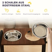 PawHut Hundenapf erhöht 4 höhenverstellbare Futternapf mit Ständer, 2 x 1,2 L Edelstahlnäpfen, 3 einstellbaren Winkeln, Braun(m-6)