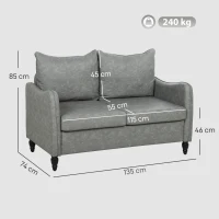 HOMCOM Faux Leather Marble-Effect Two-Seater Sofa - Grey(m-3)