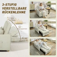 HOMCOM Schlafsessel 3 in 1 Umwandelbarer Sessel mit Bettfunktion, Lendenkissen, für Wohnzimmer Creme(m-5)