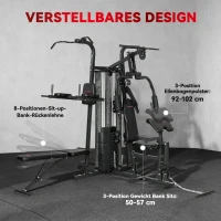 SPORTNOW Multifunktions-Trainingsstation, Heimfitness-Maschine für über 10 Übungen, Gewichte, anpassbare Fitnessbank, Schwarz(m-5)