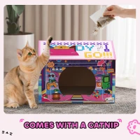 PawHut 2 in 1 Gaming Style Cardboard Cat House with Scratching Board & Catnip for Indoor Cats, Pink(m-6)