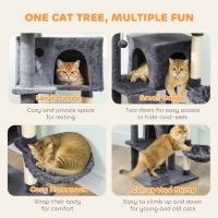 PawHut 160cm Large Cat Tree Tower with Sisal Scratching Posts, Condos, Plush Perches, Hammock, Ladder, Dark Grey(m-4)
