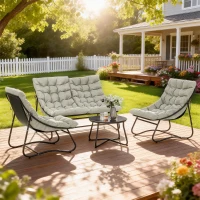Outsunny 4 Seater Garden Furniture Set, Conversation Set with Loveseat Sofa, Chairs, Glass Coffee Table, Thick Cushions, Steel Outdoor Sofa for Balcony, Poolside, Conservatory, Light Grey(m-8)