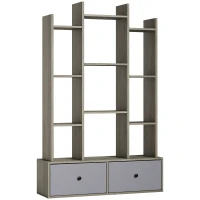 HOMCOM 12 Shelf Storage Unit, with Drawers - Graphite Wood Effect(m-1)