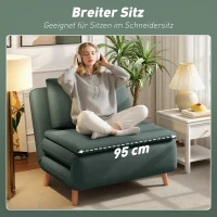HOMCOM 3-in-1 Schlafsessel mit Bett-Funktion, Liegesessel, verstellbare Rückenlehne, Buchenholzbeine, Kissen, Dunkelgrün(m-5)