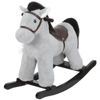 AIYAPLAY Cavallo a Dondolo con Suoni per Bambini da 2-5 Anni e Animale di Peluche Incluso, Legno e Acciaio, Grigio(m-10)