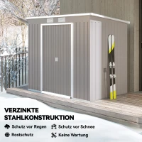 Outsunny Geräteschuppen, mit Lüftungsfenstern, Schiebetüren, verzinkter Stahl, 213 x 130 x 172 cm, Hellgrau(m-4)