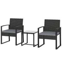 Outsunny Ensemble de meubles de jardin en rotin synthétique avec 2 chaises avec coussins amovibles et table avec plateau en verre gris