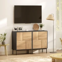 HOMCOM Sideboard mit Push-to-Open Türen, Esszimmerschrank mit Metallbeinen, Küchenschrank, MDF, Schwarz+Naturholz(m-9)