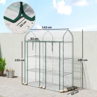 Outsunny Seră mică cu 3 niveluri, 2 uși rulou, cadru din oțel, husă din plastic, 143x46x165 cm, transparent(m-3)