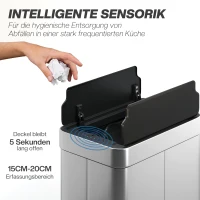 HOMCOM Sensor-Mülleimer, 55 L Kapazität, Schmetterlingsdeckel, öffnet automatisch, Edelstahl, Silberfarben(m-4)