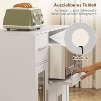 HOMCOM Küchenschrank auf Rädern, Mobile Küchenkommode mit Ablagen, Schubladen, verstellbarem Regal, Kabelloch, Weiß(m-6)