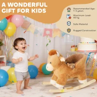 AIYAPLAY Baby Rocking Horse with Safety Belt, Wood Base, Animal Rocker for Children, Brown(m-7)