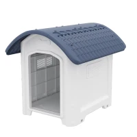 Pawhut Casota para Cão Exterior Casa para Cão em Plástico com Piso Elevado e Removível Teto Impermeável Cinza(m-1)