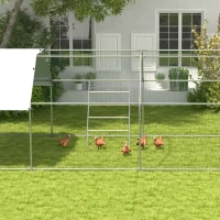 PawHut Chicken Perch for Coop, Wooden and Galvanised Steel Roosting Bar Jungle Gym, Chicken Roosting Ladder for Backyard Farm(m-9)