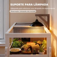 PawHut Casa para Tartarugas em Madeira Terrário para Répteis com 2 Tetos Articulados Bandeja Removível Suporte para Lâmpada 104x53x82 cm Branco e Cinza(m-7)
