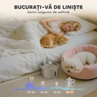 PawHut Fântână din Inox 2,5L pentru Pisici cu LED și 2 Moduri de Flux, Argintiu(m-8)