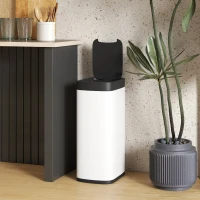 HOMCOM Poubelle de cuisine automatique 50L, poubelle à capteur de mouvement, fonctionne sur piles, 26,5x35,5x68cm, crème(m-7)