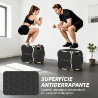 SPORTNOW Caixa Pliométrica de Madeira 3 em 1 com 3 Alturas Diferentes Pegas Sem Cantos Treino de Saltos 41x36x31 cm Preto(m-6)