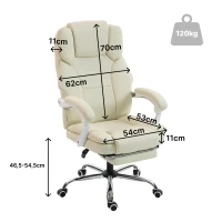 HOMCOM Bureaustoel met ligfunctie, bureaustoel, in hoogte verstelbare draaistoel met voetsteun, 64 x 73 x 120 cm, Beige(m-3)