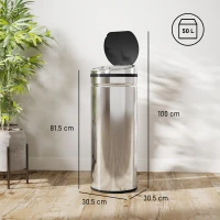 HOMCOM 50L Stainless Steel Sensor Bin - Silver Tone(m-3)