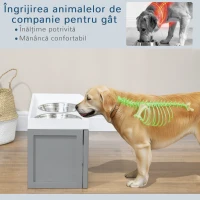 PawHut Boluri Înălțate pentru Câini din Oțel Inoxidabil și Lemn cu Sertar, 60x30x36 cm, Gri(m-4)