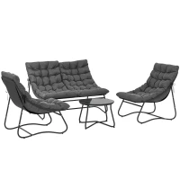 Outsunny Four-Piece Curved Seat Garden Sofa Set - Grey/Black(m-1)