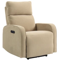 HOMCOM Fauteuil Relax Électrique en Chenille avec Repose-pieds, Appui-tête Réglable et Prises, 80x93x103 cm, Beige(m-7)