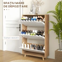 HOMCOM Dulap pentru Pantofi cu Economie de Spațiu cu 3 Sertare și Raft Reglabil, Suport Subțire pentru, 72x24x119 cm, Alb(m-4)