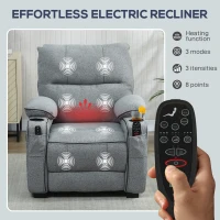 HOMCOM Electric Massage Recliner Armchair with Vibration, Heat, Whisper-Quiet Motor, Memory Function, Velvet Power Reclining Chair with Spring Pack, USB Port, Footrest, Side Pocket, Cup Holders, Grey(m-4)